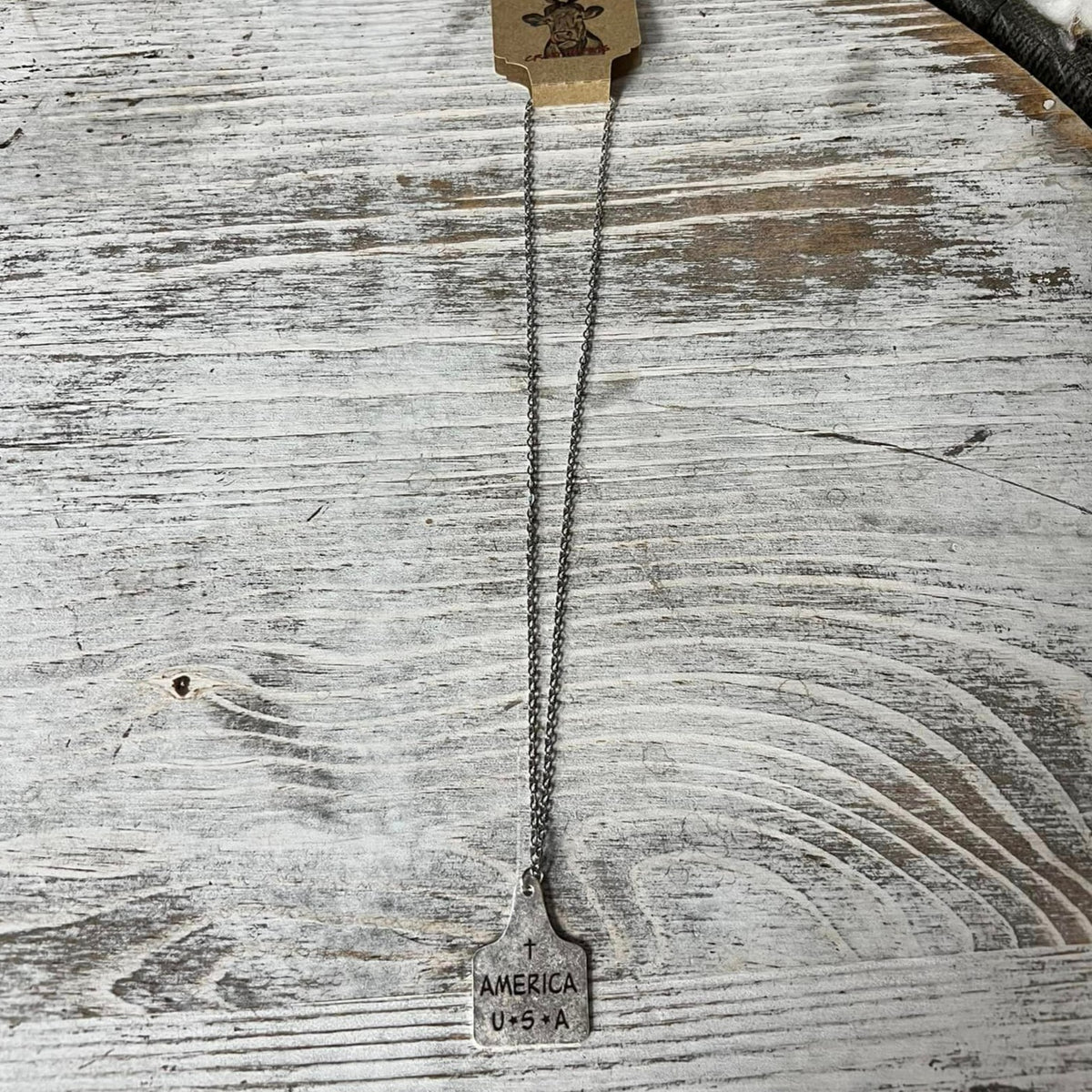 Metal Cow Tag Necklace