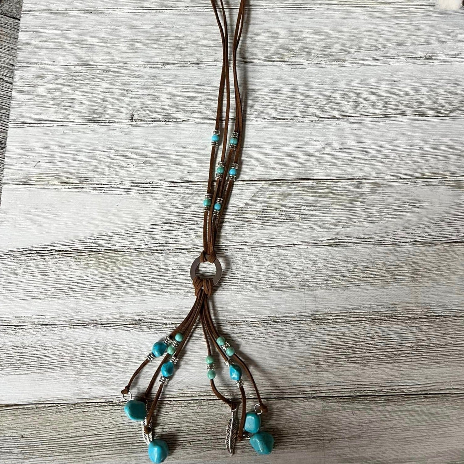 Turquoise Beaded Suede Necklace