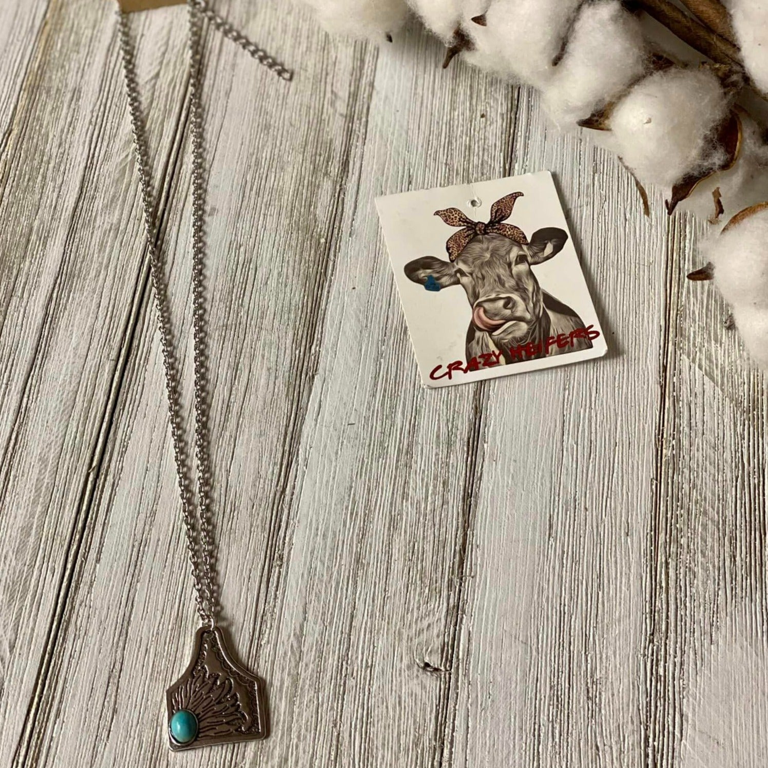 Cow Tag W/ Turquoise Stone Choker