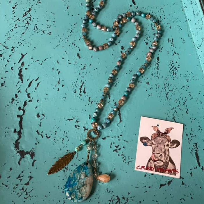 Drop Pendant Necklace W/ Feather