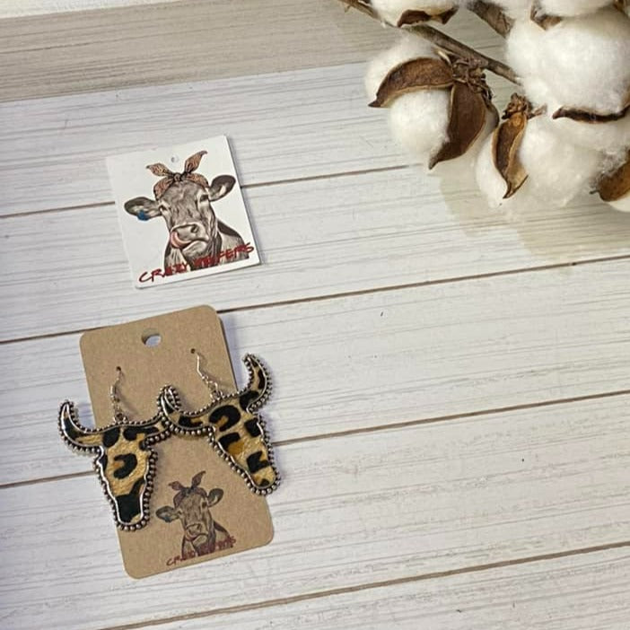 Metal Steer Head Dangle Earrings