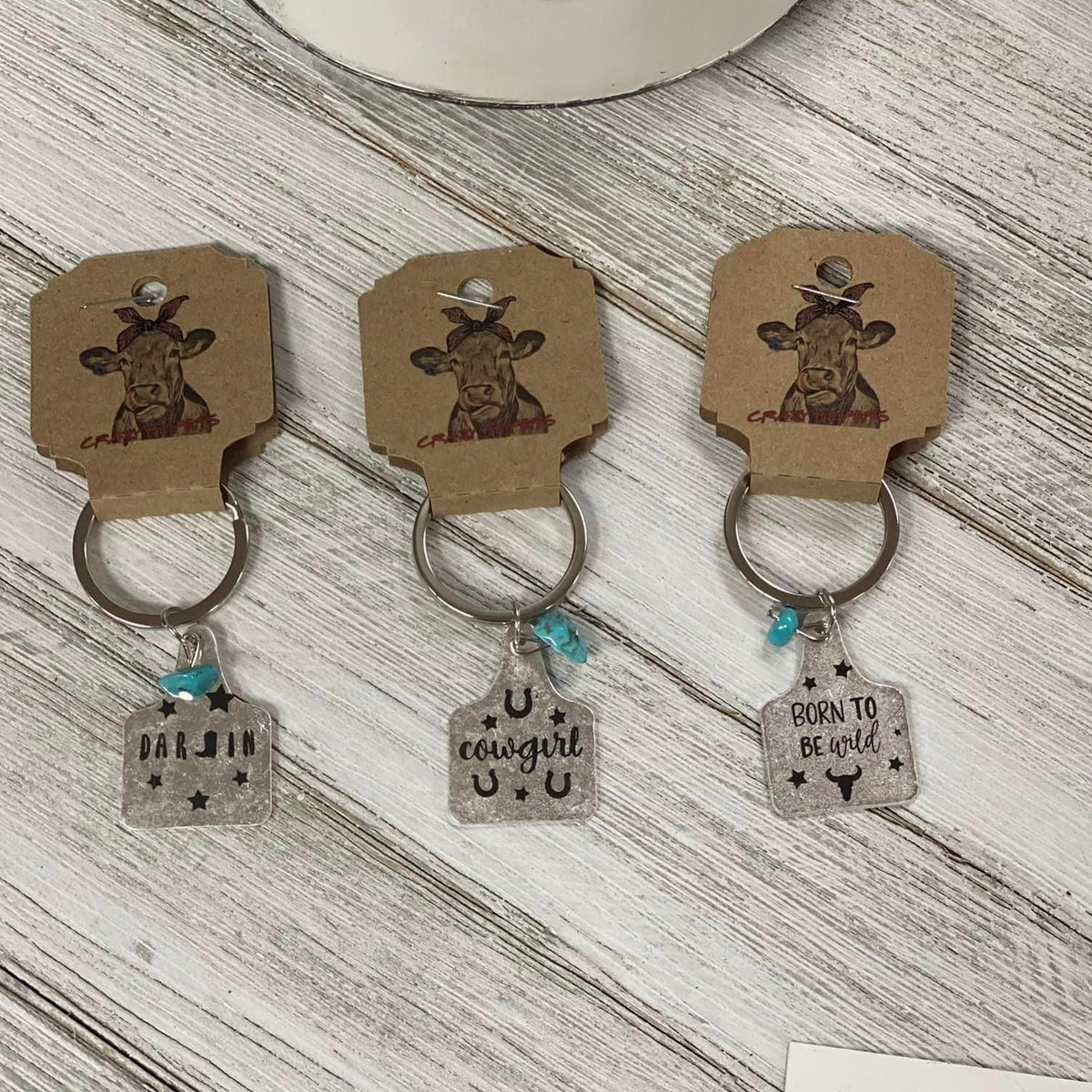 Metal Cow Tag Keychain