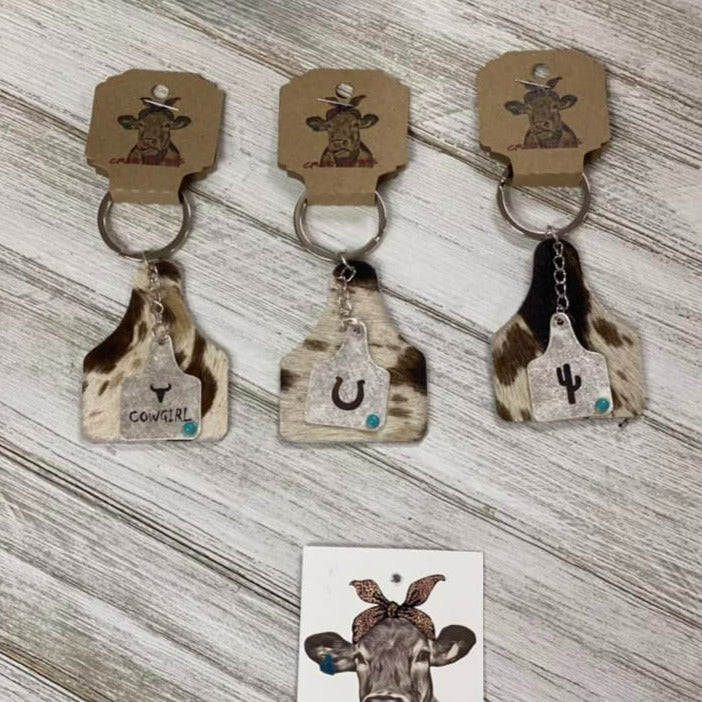 Cow Tag Keychain W/ Metal Charm