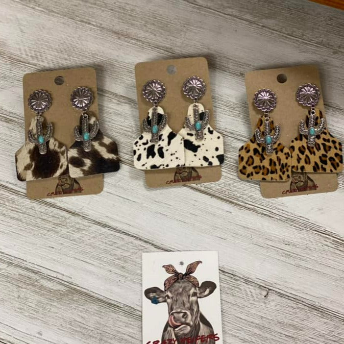 Cow Tag Earrings W/ Charms