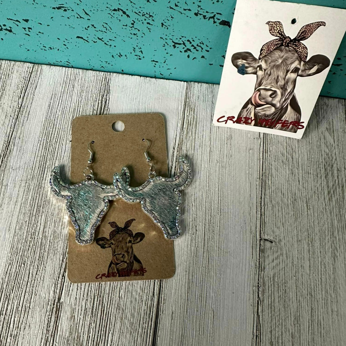 Metal Steer Head Dangle Earrings NEW