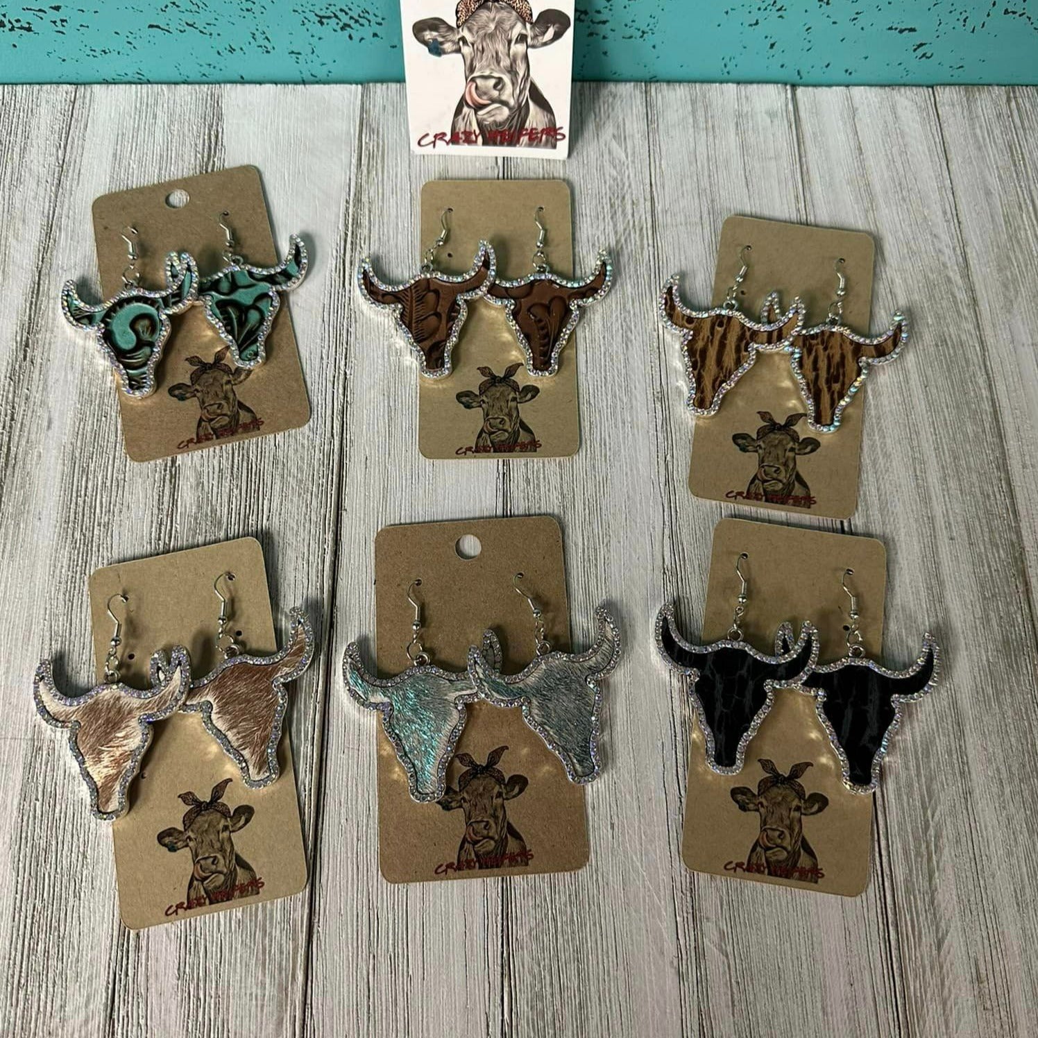 Metal Steer Head Dangle Earrings NEW